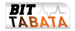 Logo: Bit tabata logo for a boxing gym with an orange and black background.