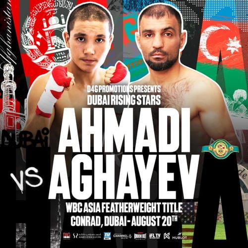 A Round 10 Boxing poster featuring ahmadi aghayev vs ahmadi aghaye.