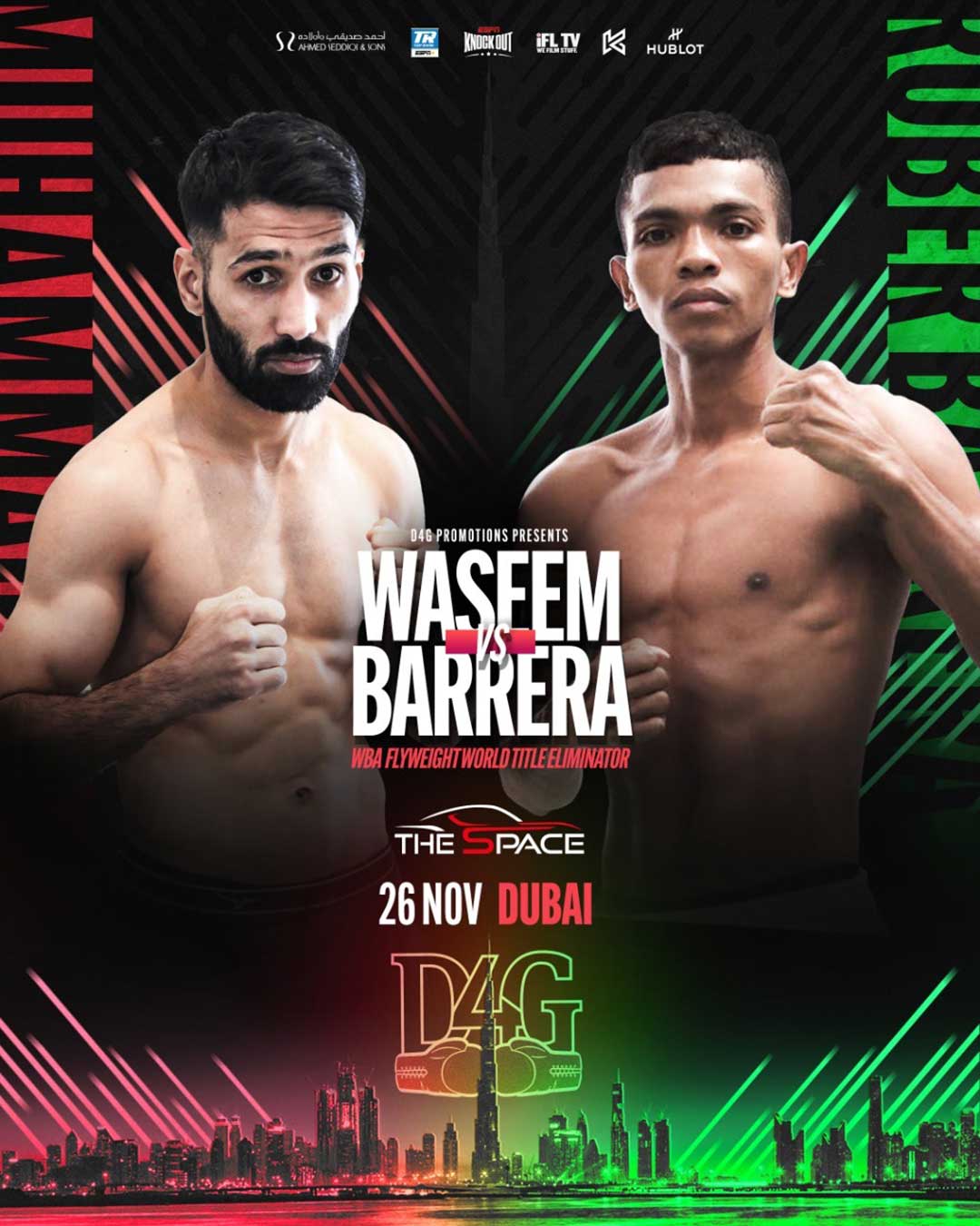 A poster for a Round 10 Boxing match in Dubai.