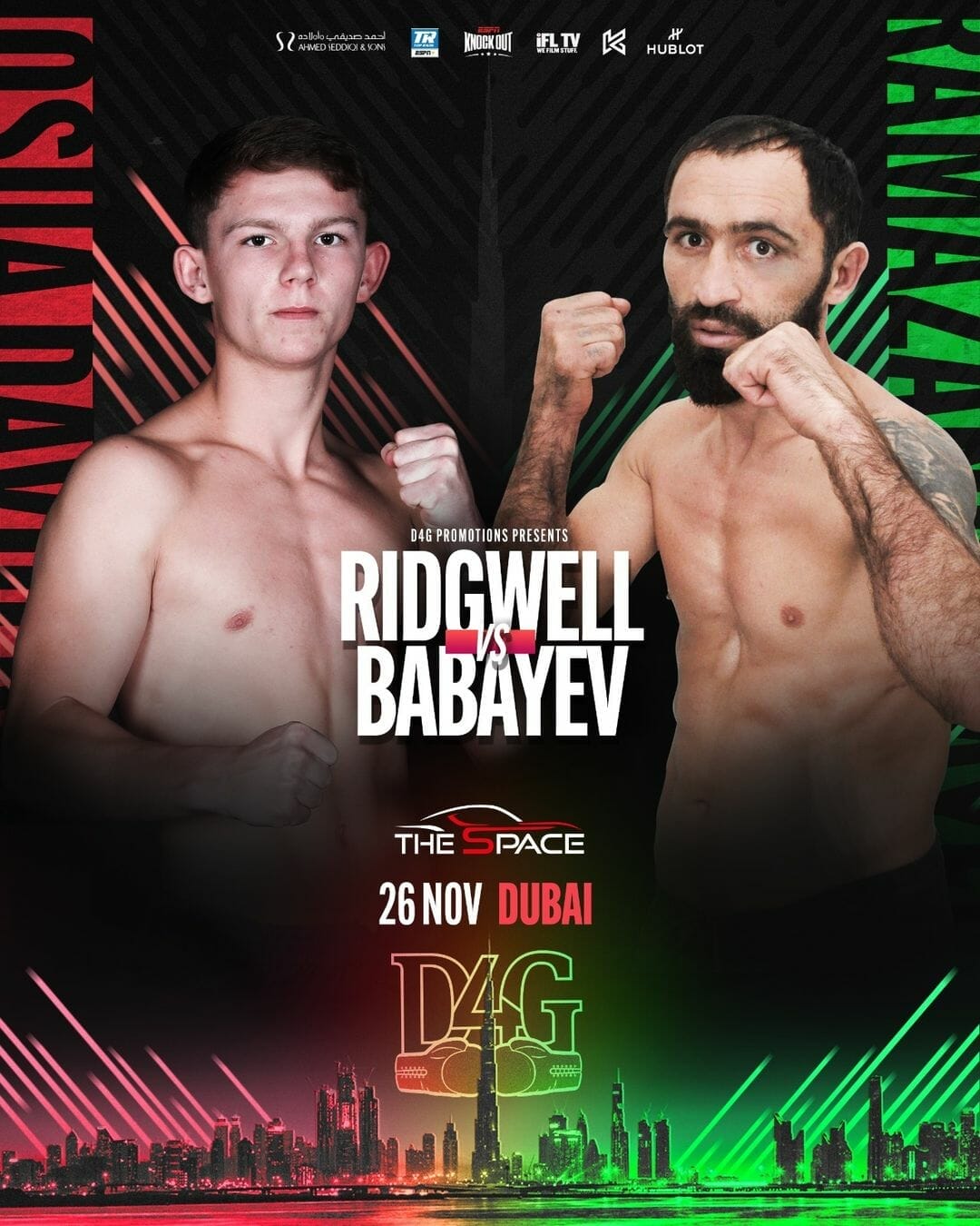 Round 10 boxing match featuring Rickwell vs. Babaev poster.