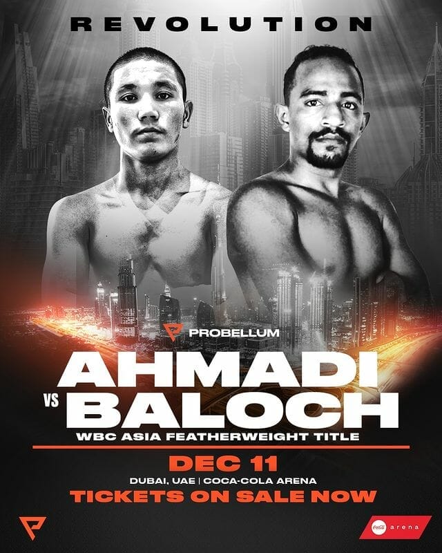 A poster for the Round 10 boxing match between Ahmad and Baloch.